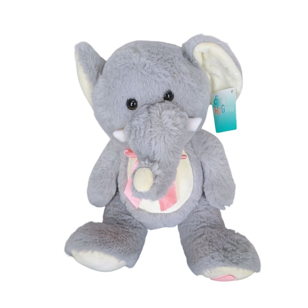 Hug Me Jungle Stuffed Gray Pink Bow Elephant 11"